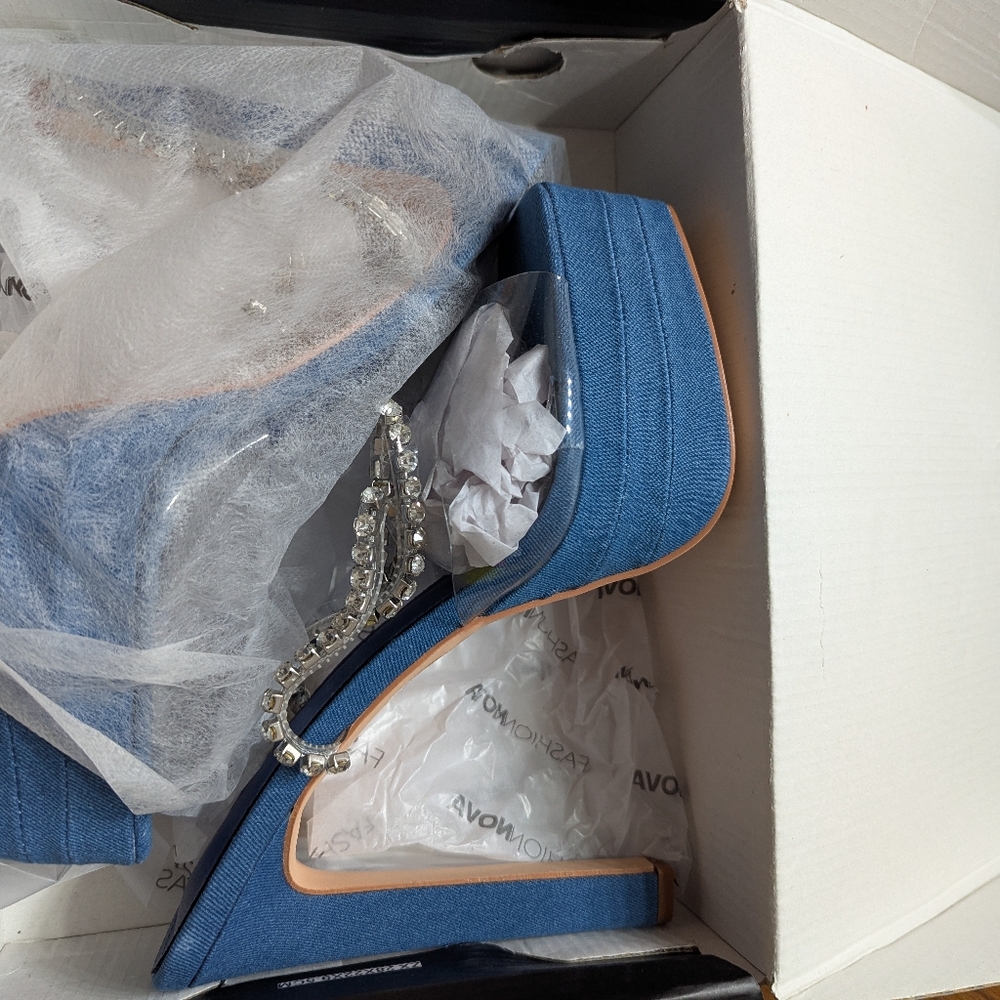 Fashion Nova Womens Denim Platform High Heels Size 9 - Picture 4 of 6